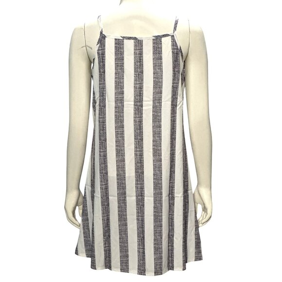 CCC Black White Striped A Line Sleeveless Spaghetti Straps Sheer Dress Size Smll - Picture 3 of 8